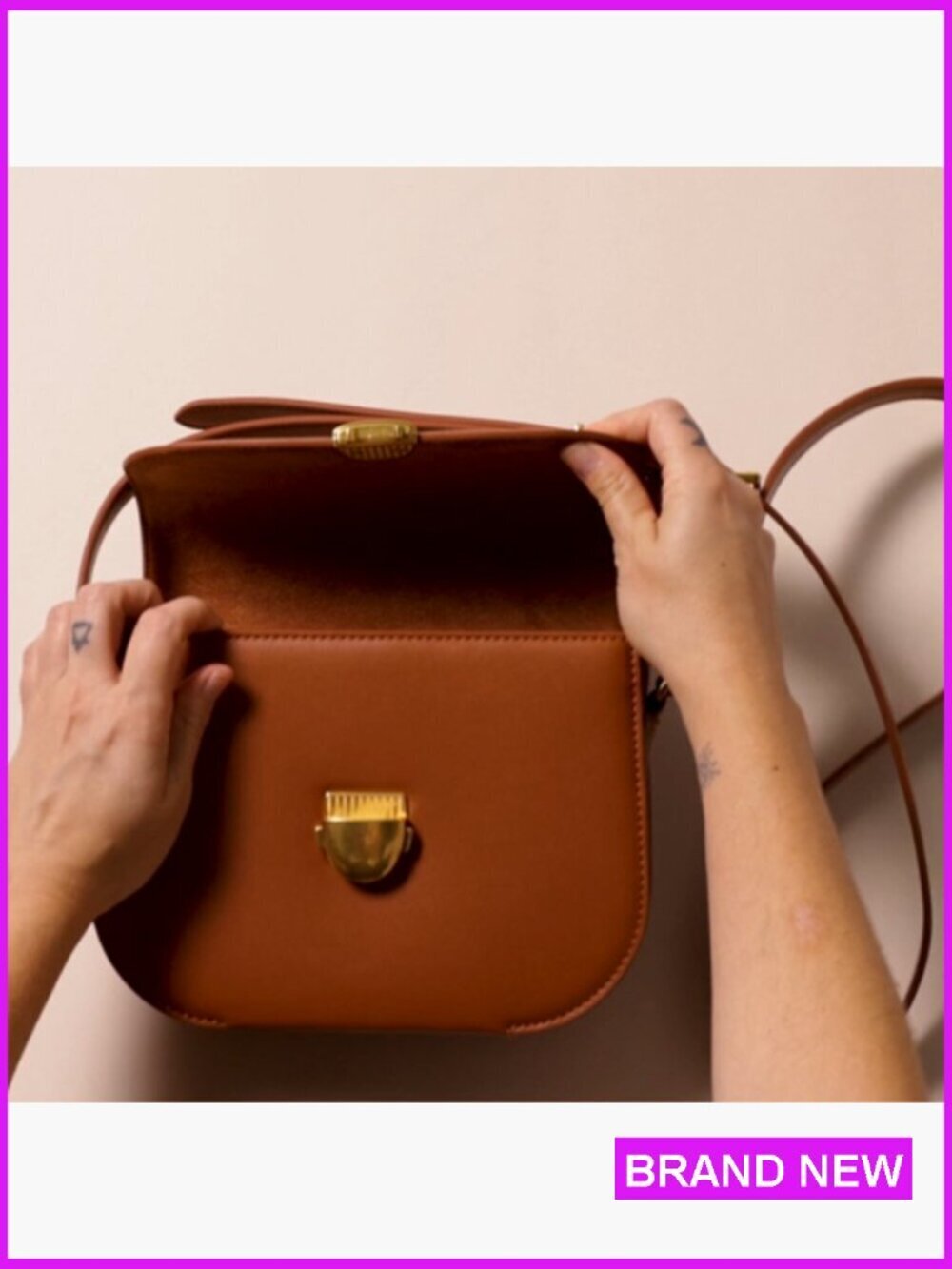 Vegan Leather Crossbody Flap Bag with Adjustable Strap Minimal Chic - Picture 6 of 7